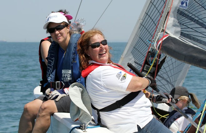 Winners and grinners. Frenzy - Robyn Brooke on the helm after racing with Monica Jones on the rail - Jennifer Goldsmith Perpetual Trophy ©  Alex McKinnon Photography http://www.alexmckinnonphotography.com